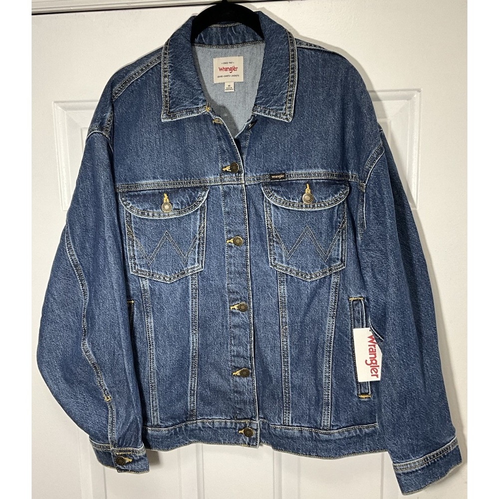 Wrangler Original Dark Wash Blue Denim Trucker Bomber Jacket Men's Medium